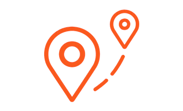 Orange line icon showing two map pins connected by a route.