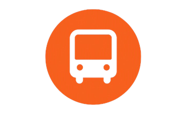 Orange circular route icon with a bus symbol.